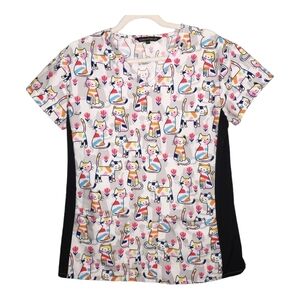 💕2/$20💕 Cassandra O  Multi Colour Cat Scrub Uniform Top‎